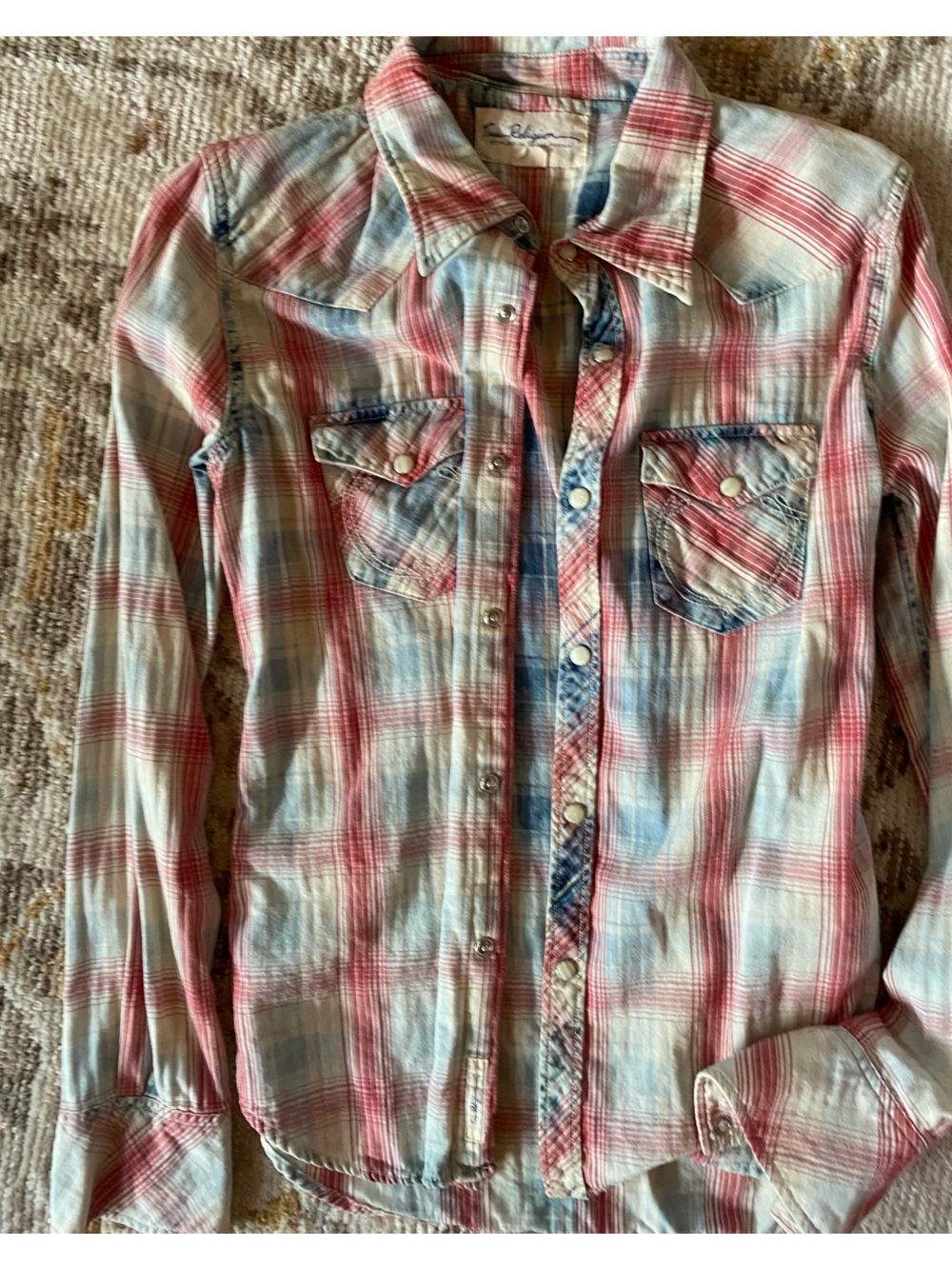 True Religion Red and Blue Plaid Button-Down Women's Shirt